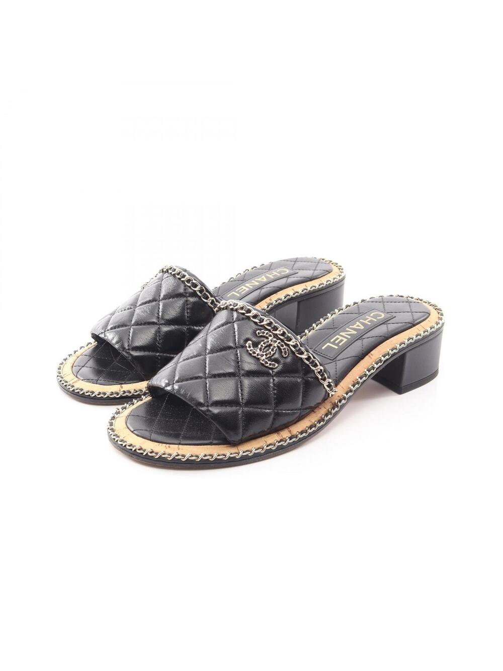 Chanel Matelasse Mule Chain Sandals #37 #297026C12B